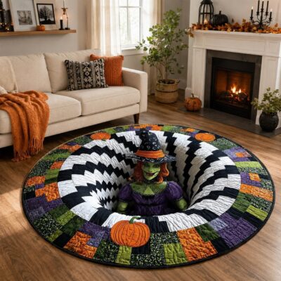 3D Witch Spiral Tunnel Round Round Quilted Rug