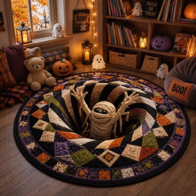 3D Mummy Vortex Horror Round Round Quilted Rug