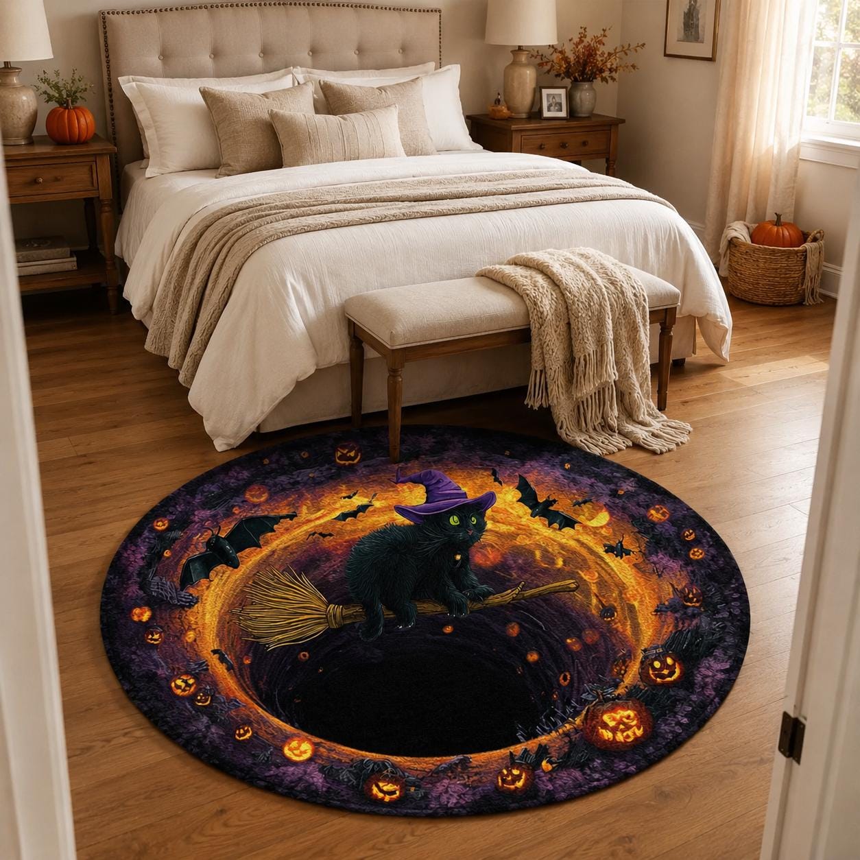 3D Spider Web Tunnel Round Round Quilted Rug - Image 2