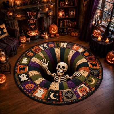 3D  Skull Vortex Skeleton Round Round Quilted Rug