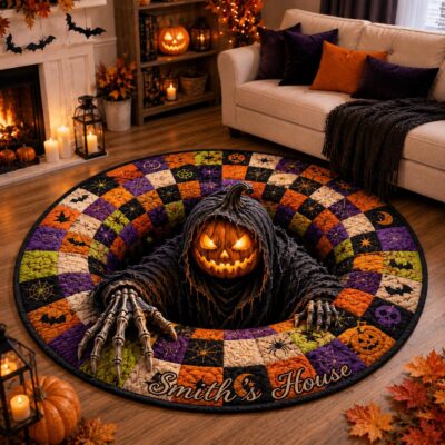 Pumpkin Reaper Patchwork Custom Round Round Quilted Rug