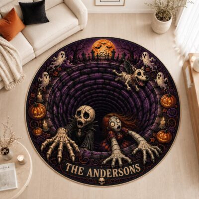 Skeleton Illusion Gothic Custom Round Quilted Rug