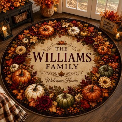 Autumn Pumpkin Welcome Custom Area Round Quilted Rug