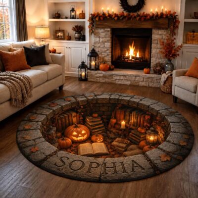 Pumpkin Book Pit Custom Round Round Quilted Rug