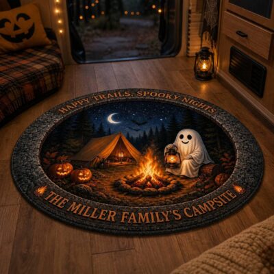 Camping Ghost Optical Custom Floor Round Quilted Rug