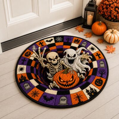 3D Cute Ghost Gothic Round Round Quilted Rug