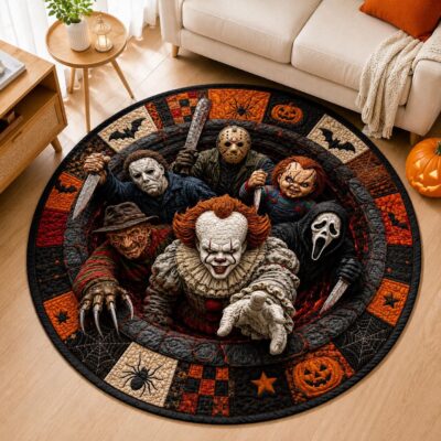 3D Horror Killer Character Area Round Quilted Rug
