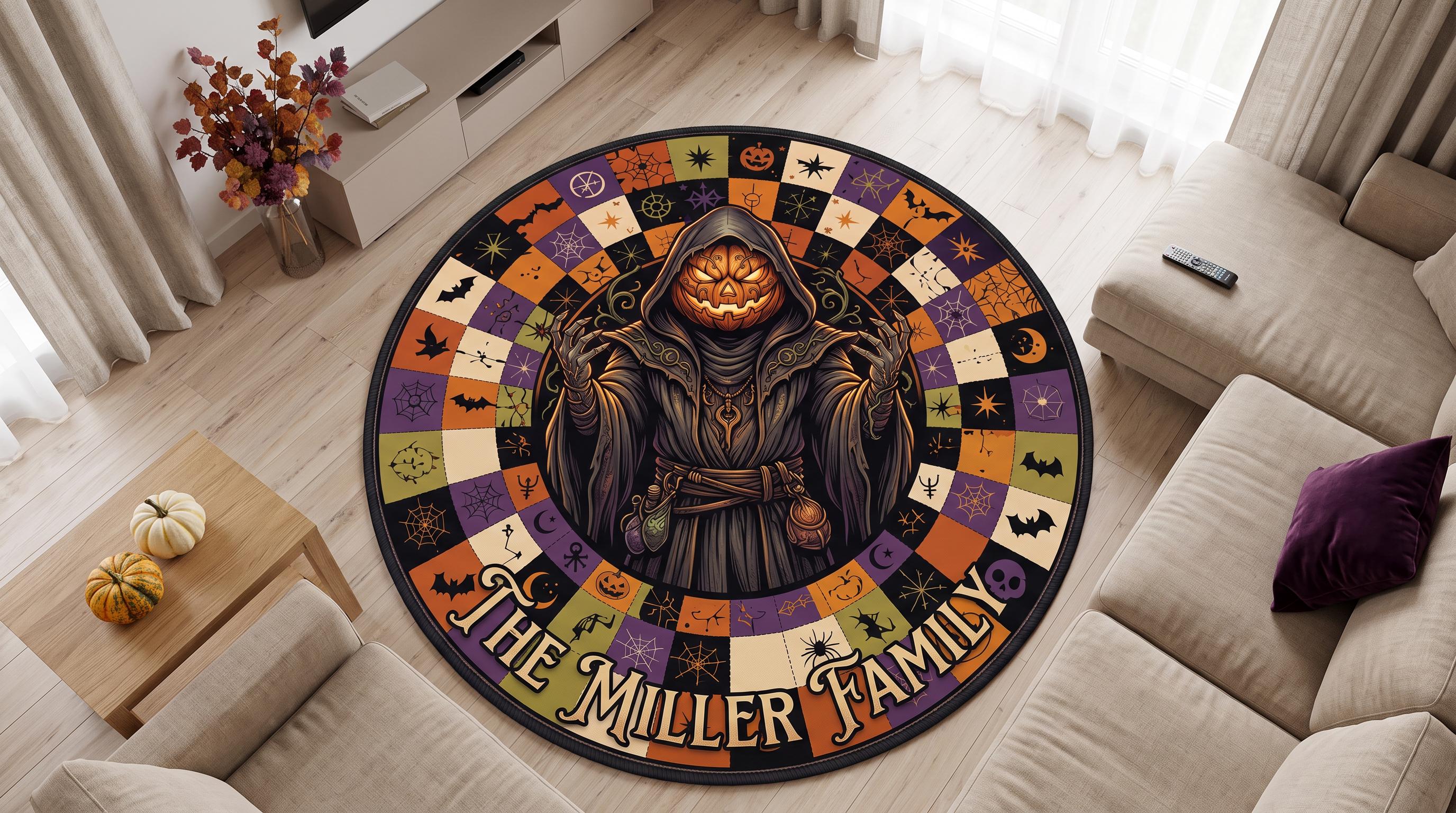 Pumpkin Gothic Witch Custom Area Round Quilted Rug - Image 2