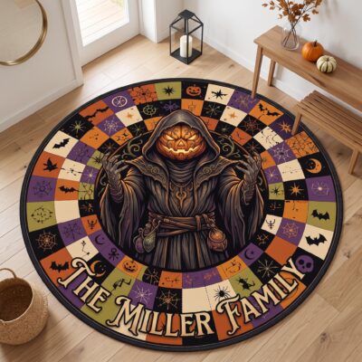 Pumpkin Gothic Witch Custom Area Round Quilted Rug