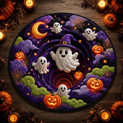 3D Ghost Portal Witch Round Round Quilted Rug