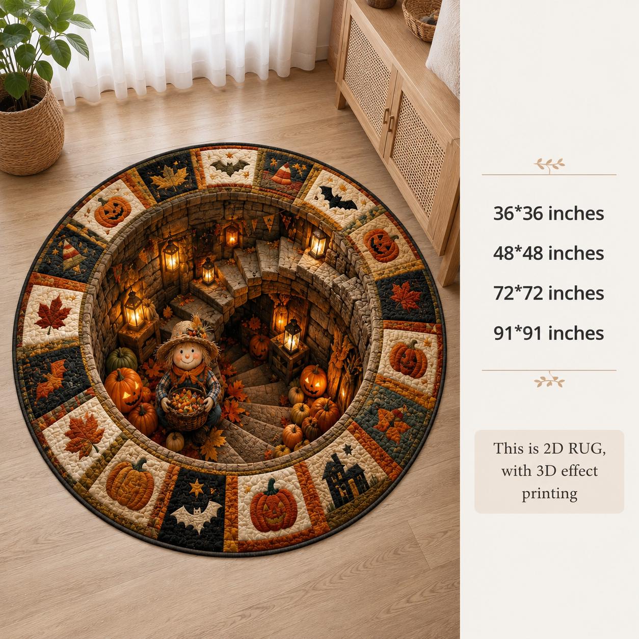 3D Scarecrow Pumpkin Harvest Round Round Quilted Rug - Image 2