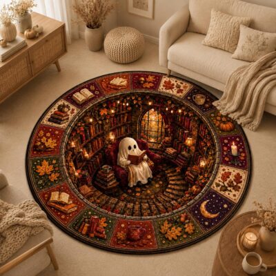 3D Reading Ghost Book Round Round Quilted Rug