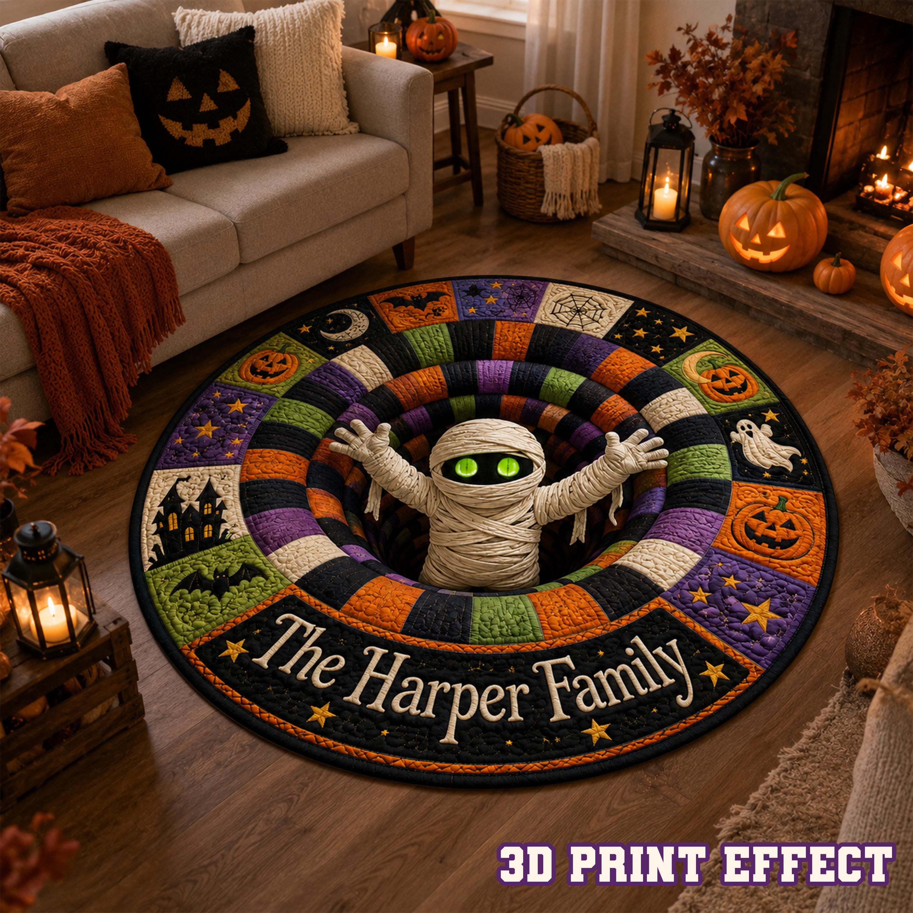 Mummy Optical Family Custom Area Round Quilted Rug
