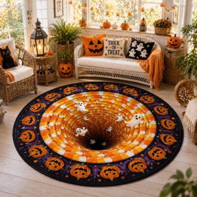 3D  Skull Vortex Horror Round Round Quilted Rug