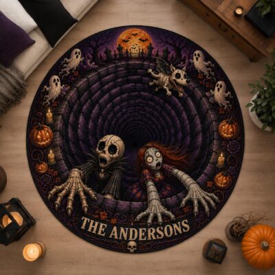 Skeleton Velvet Dimensional Illusion Custom Round Quilted Rug