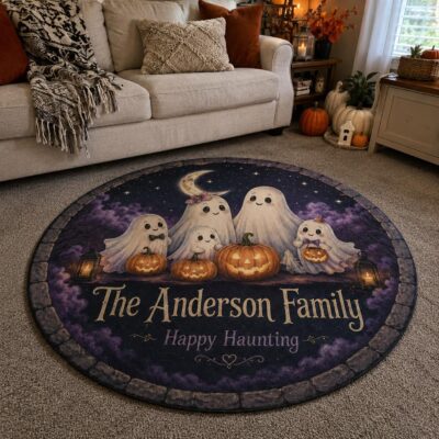 Family Ghost Haunted Custom Round Round Quilted Rug