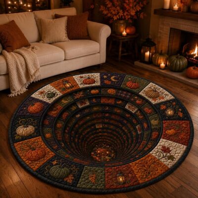 3D Pumpkin Quilt Patchwork Round Round Quilted Rug