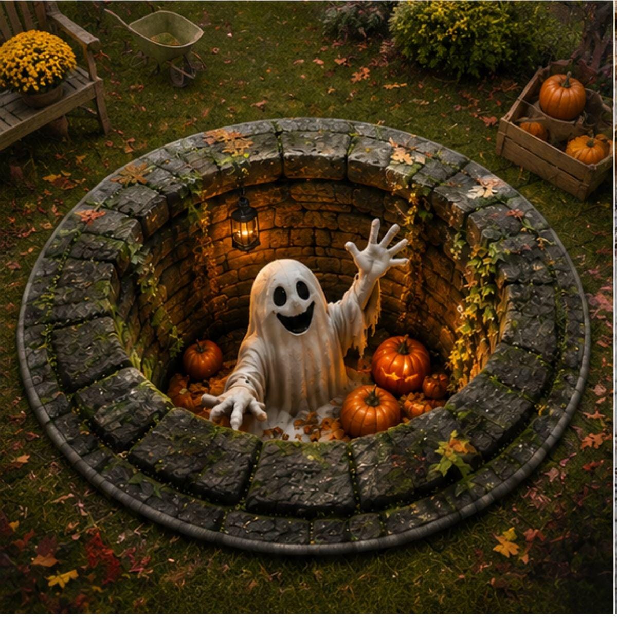 3D Ghost Stone Well Round Round Quilted Rug - Image 2