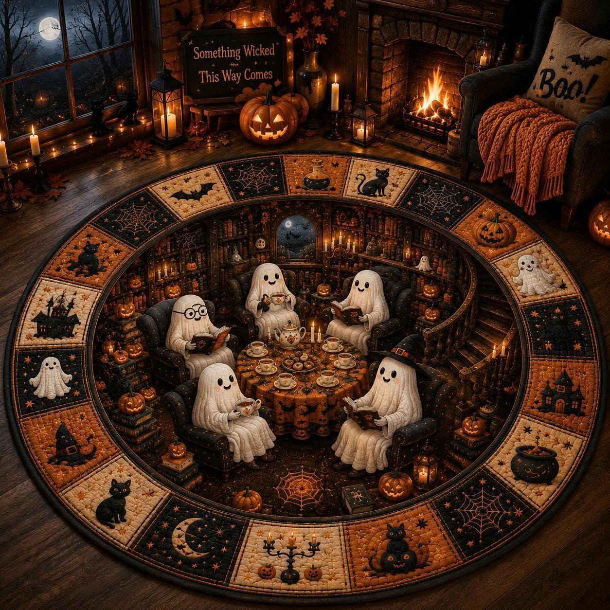 3D Cute Ghost Illusion Round Round Quilted Rug - Image 2