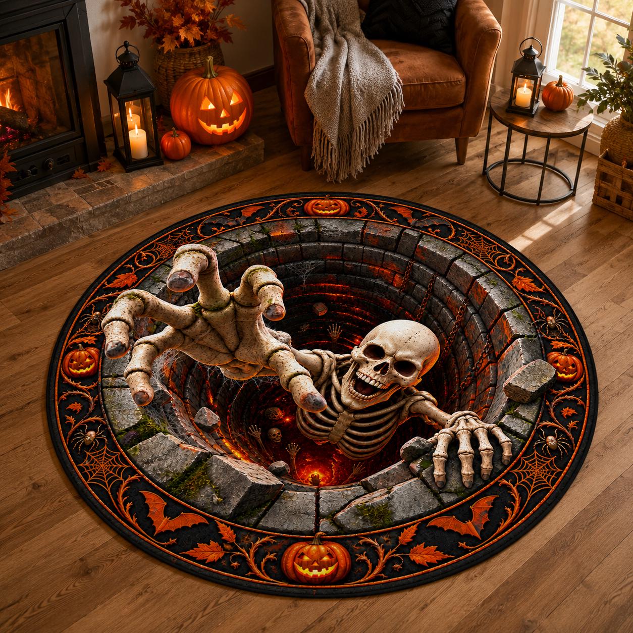 3D Haunted Pit Black Cat Round Quilted Rug - Image 2