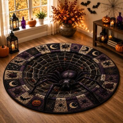 3D Giant Spider Web Round Round Quilted Rug