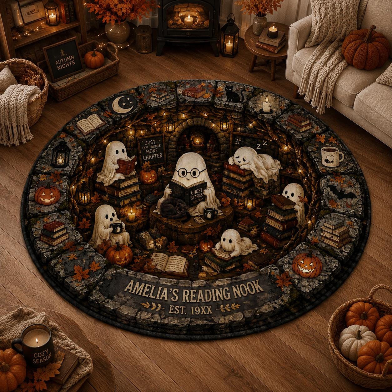 Reading Ghost Library Custom Round Round Quilted Rug