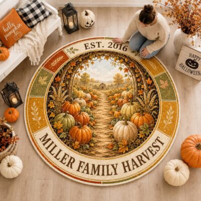 Pumpkin Patch Autumn Custom Round Round Quilted Rug