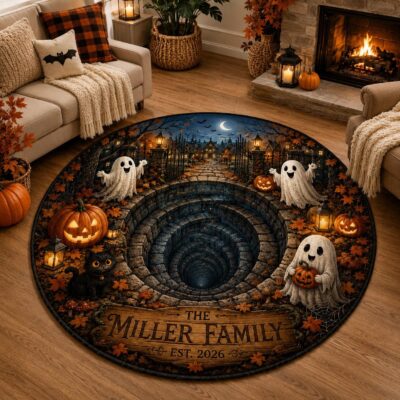Ghost Pumpkin Optical Custom Round Round Quilted Rug