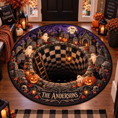 Graveyard Ghost Pumpkin Gothic Custom Round Quilted Rug