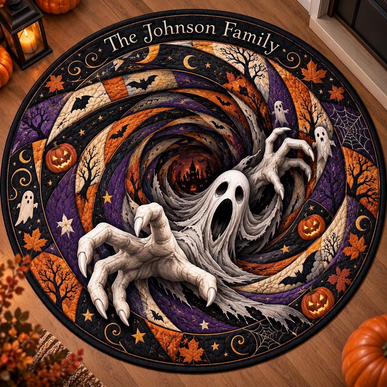 Ghost Gothic Quilted Optical Custom Round Quilted Rug