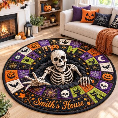Quilted Pumpkin Patchwork Custom Round Quilted Rug