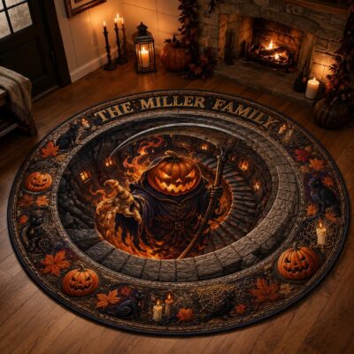 Pumpkin Reaper Gothic Custom Round Round Quilted Rug