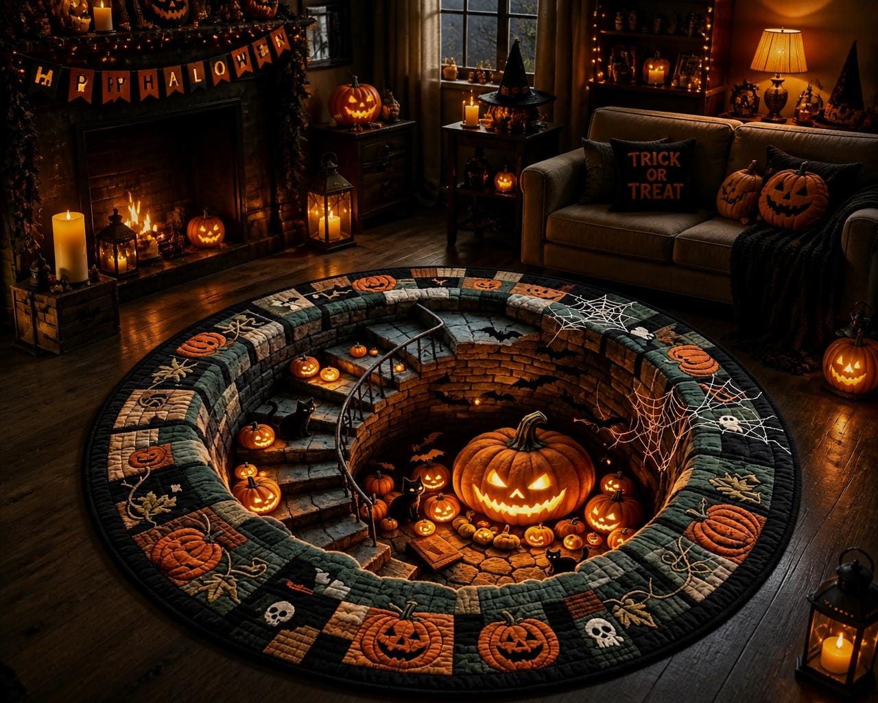 3D Pumpkin Dungeon Quilted Round Round Quilted Rug - Image 2