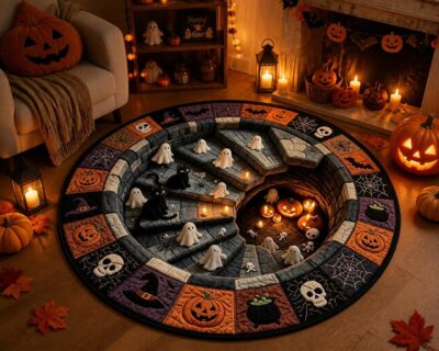 3D Pumpkin Dungeon Quilted Round Round Quilted Rug