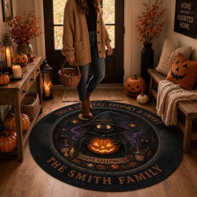Witch Cat Mystical Round Custom Round Quilted Rug