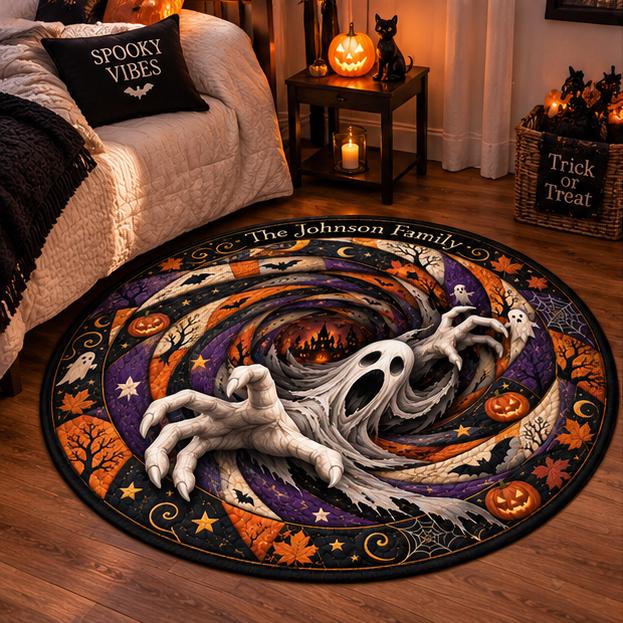 Ghost Gothic Quilted Optical Custom Round Quilted Rug - Image 2